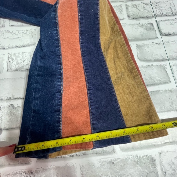 Versona Flare Jeans Striped Patchwork Colorblock 70s Boho Womens Size 12 S. - Picture 12 of 12